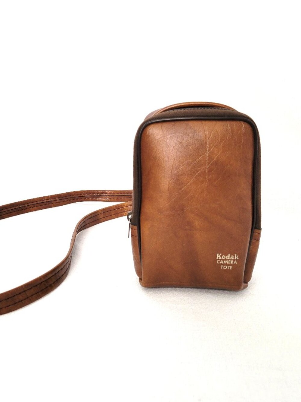 Vintage Kodak Camera Tote Brown Faux Leather Case Padded Crossbody Bag Retro